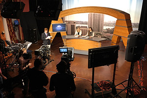 A news show in progress in the TV studio