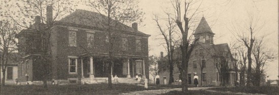 Old photograph of brick buildings