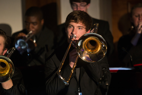 Student playing the trombone