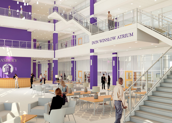 Artist's rendering of the atrium of the new CLC building