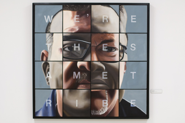 Artwork showing a collage composite of a person's face