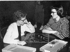 Senior girls playing checkers