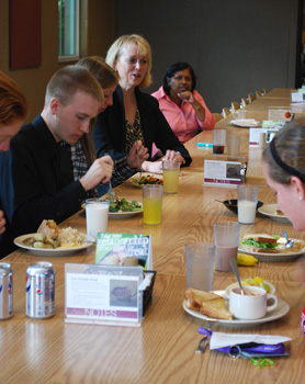 Dr. Sherry Brown '82 Dean, center, conversed with students over lunch.