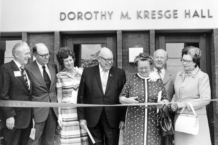 ribbon cutting ceremony for Kresge Residence Hall