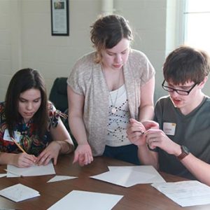High school students working at a table