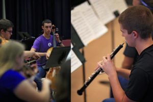 students playing in orchestra