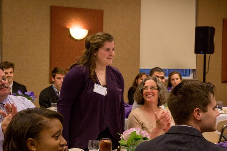 business students at a banquet
