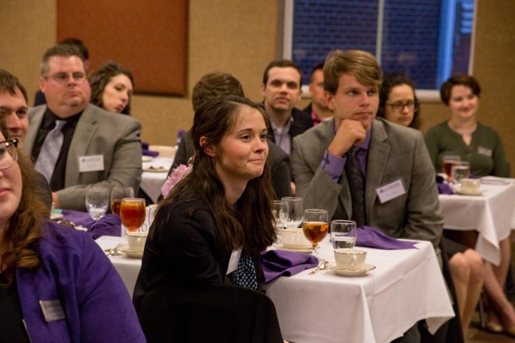 business students at a banquet