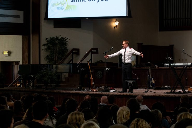 Andy Miller III speaking in chapel