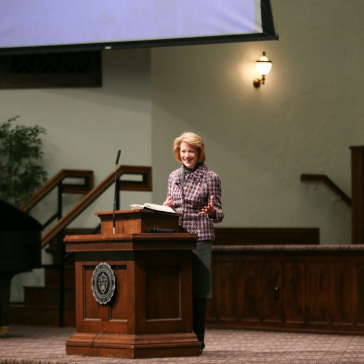 Dr. Gray speaking in chapel